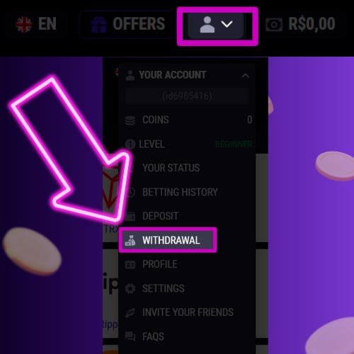 Click the "My Account" button and select "Withdraw from account" from the list